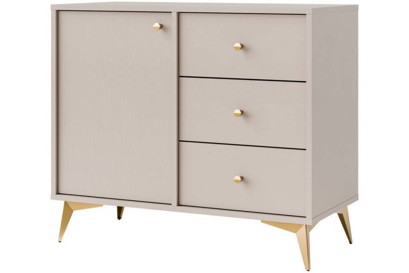KONSIMO® Kommode FLOREN Türkommode, Schubkastenkommode, hergestellt in der EU, Elegant, mit Goldelementen, Holzstruktur, mit Schubladen von KONSIMO®