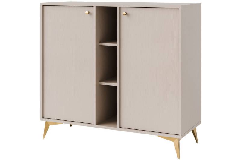 KONSIMO® Kommode FLOREN Türkommode, Sideboard, Kombikommode, hergestellt in der EU, ABS-verstärkte Kanten, Elegant, mit Goldelementen, Holzstruktur von KONSIMO®