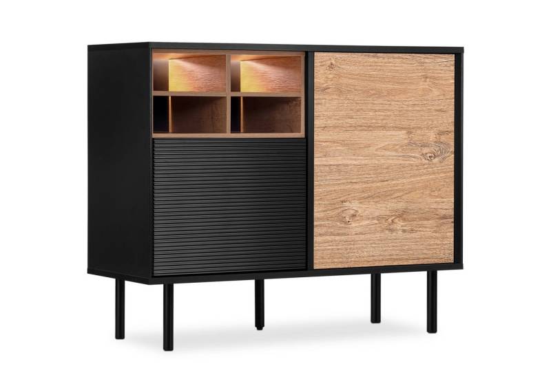 KONSIMO® Kommode LOFTY Türkommode, Sideboard, Loft-Stil, ohne Beleuchtung, Breite 102 cm, Holz, geriffelte Front, hergestellt in der EU von KONSIMO®