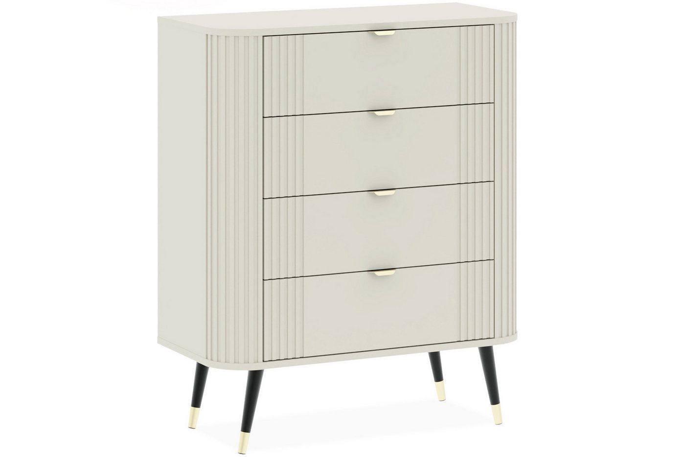 KONSIMO® Kommode PURA Kommode mit Schubladen, Hochkommode, hergestellt in der EU, abgerundete Kommode, dekorative Rillen, schwarz-goldene Füße 20 cm von KONSIMO®