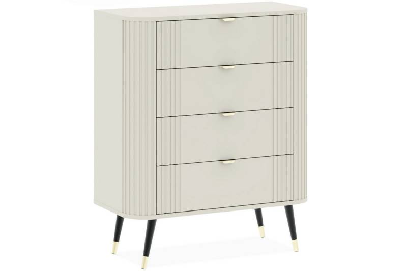 KONSIMO® Kommode PURA Kommode mit Schubladen, Hochkommode, hergestellt in der EU, abgerundete Kommode, dekorative Rillen, schwarz-goldene Füße 20 cm von KONSIMO®