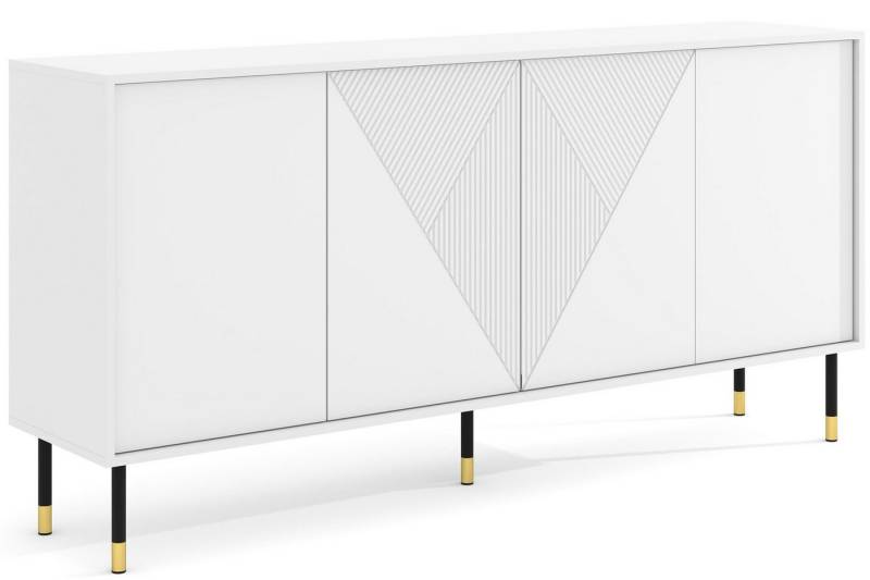 KONSIMO® Kommode TULA Sideboard, Türkommode, mit Push-to-Open-System (Breite 180 cm), schwarze Metallfüße 20 cm, zwei Einlegeböden, Industrial von KONSIMO®