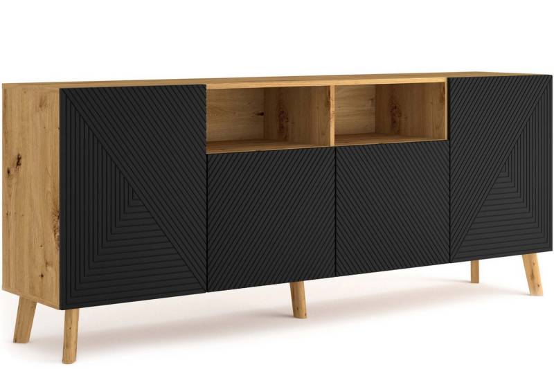 KONSIMO® Kommode TUNDI Sideboard, Kombikommode, mit Push-to-Open-Funktion (geriffelte matte Fronten), Soft-Close-Funktion, viel Stauraum, Holzfüße 16 cm von KONSIMO®