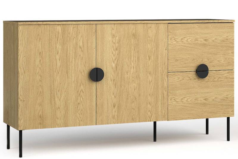 KONSIMO® Kommode VIDIS Sideboard, Kombikommode, hergestellt in der EU, Industrial, Metallfüße 18 cm, Halbrundgriffe, Holzstruktur von KONSIMO®