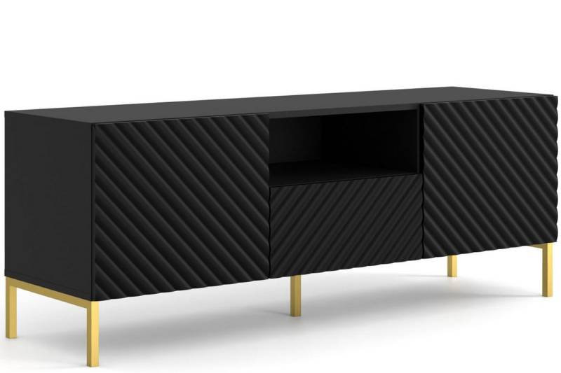 KONSIMO® Lowboard ADENO TV-Schrank, TV-Board, mit Push-to-Open-Funktion, Breite 150 cm, geriffelte matte Fronten, ABS-verstärkte Kanten, Metallfüße 15 cm von KONSIMO®