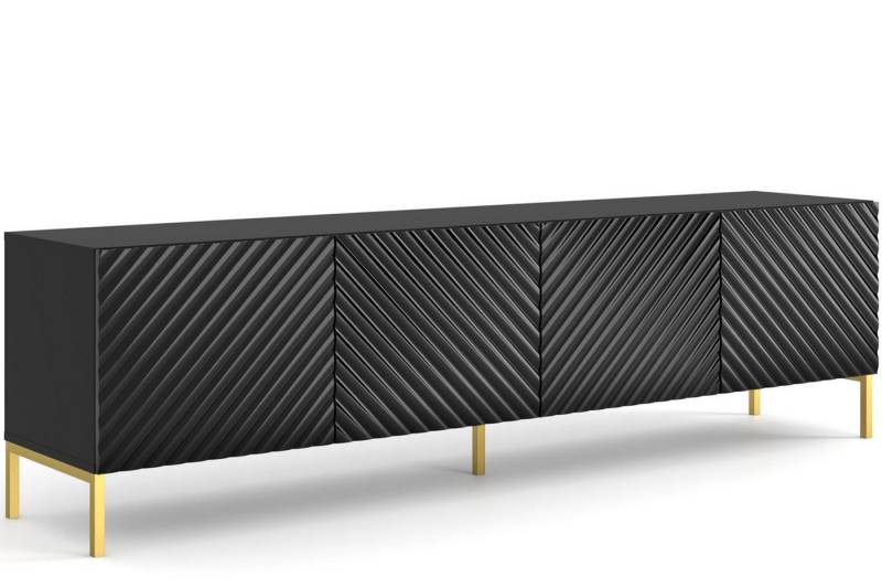 KONSIMO® Lowboard ADENO TV-Schrank, TV-Board, mit Push-to-Open-Funktion, Breite 200 cm, geriffelte matte Fronten, ABS-verstärkte Kanten, Metallfüße 15 cm von KONSIMO®