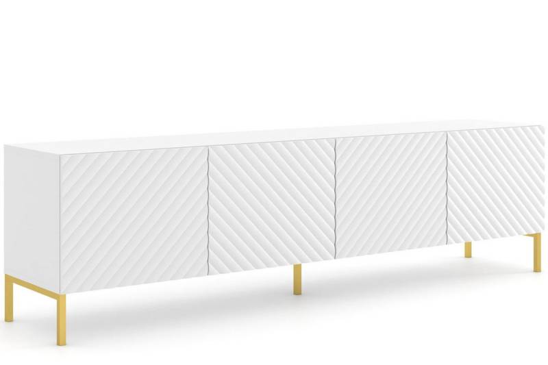 KONSIMO® Lowboard ADENO TV-Schrank, TV-Board, mit Push-to-Open-Funktion, Breite 200 cm, geriffelte matte Fronten, ABS-verstärkte Kanten, Metallfüße 15 cm von KONSIMO®