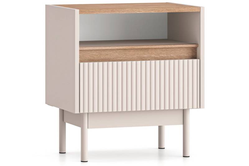 KONSIMO® Nachttisch NALIA Nachtschrank, geriffelte Fronten, hergestellt in der EU, Beistelltisch, Elegant, mit Soft-Close-Funktion, geriffelte Fronten von KONSIMO®
