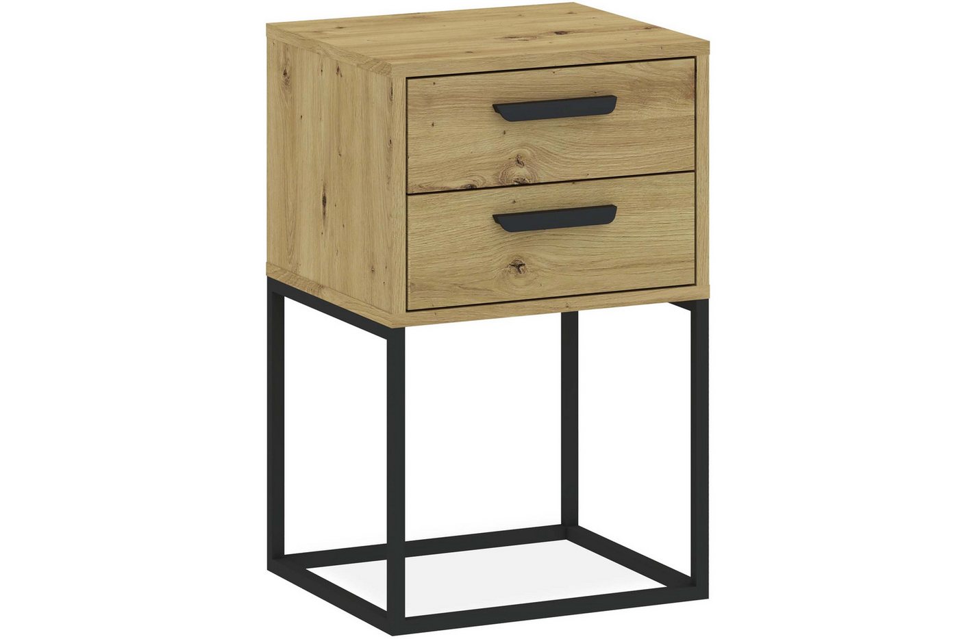 KONSIMO® Nachttisch RECTUS Nachtschrank, Modern, hergestellt in der EU, Beistelltisch (1-St), mit 2 Schubladen, schwarzer Metallrahmen, Kunststoffgriff von KONSIMO®