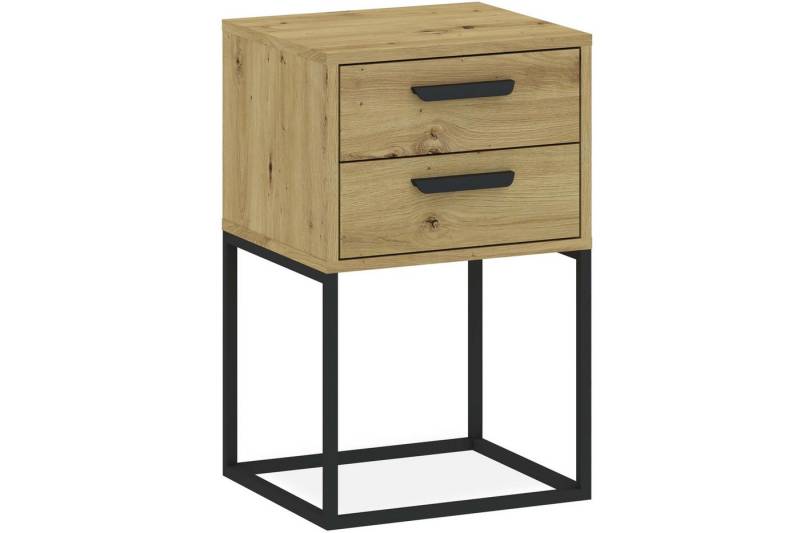 KONSIMO® Nachttisch RECTUS Nachtschrank, Modern, hergestellt in der EU, Beistelltisch (1-St), mit 2 Schubladen, schwarzer Metallrahmen, Kunststoffgriff von KONSIMO®