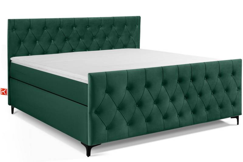 KONSIMO® Boxspringbett ARDEA Polsterbett, Ultimativen Komfort, Elegant, hergestellt in der EU (elegante Kopfteil und Fußteil mit dekorativer Steppung, handgefertigt, Elegant, Lieghöhe 63 cm), inkl. Matratze und Komfortschaum Topper, mit Massivholzrahmen von KONSIMO®
