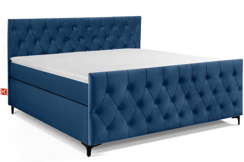 KONSIMO® Boxspringbett ARDEA Polsterbett, Ultimativen Komfort, Elegant, hergestellt in der EU (elegante Kopfteil und Fußteil mit dekorativer Steppung, handgefertigt, Elegant, Lieghöhe 63 cm), inkl. Matratze und Komfortschaum Topper, mit Massivholzrahmen von KONSIMO®