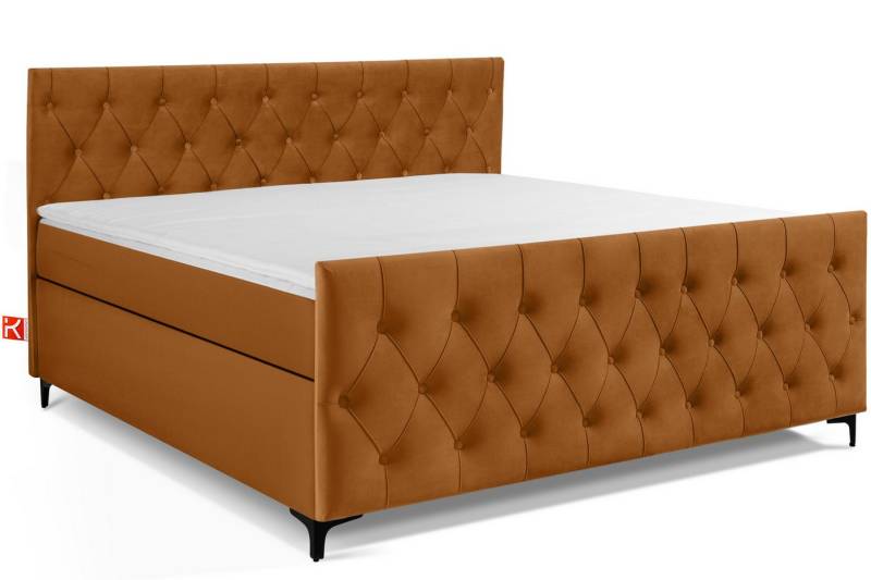 KONSIMO® Boxspringbett ARDEA Polsterbett, Ultimativen Komfort, Elegant, hergestellt in der EU (elegante Kopfteil und Fußteil mit dekorativer Steppung, handgefertigt, Elegant, Lieghöhe 63 cm), inkl. Matratze und Komfortschaum Topper, mit Massivholzrahmen von KONSIMO®