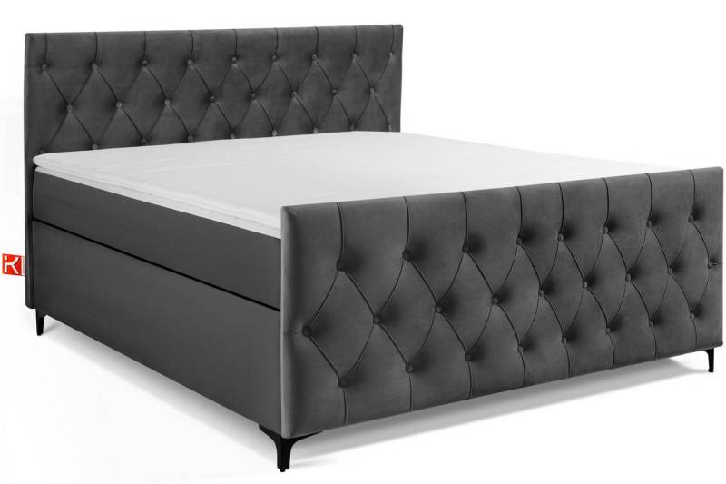 KONSIMO® Boxspringbett ARDEA Polsterbett, Ultimativen Komfort, Elegant, hergestellt in der EU (elegante Kopfteil und Fußteil mit dekorativer Steppung, handgefertigt, Elegant, Lieghöhe 63 cm), inkl. Matratze und Komfortschaum Topper, mit Massivholzrahmen von KONSIMO®