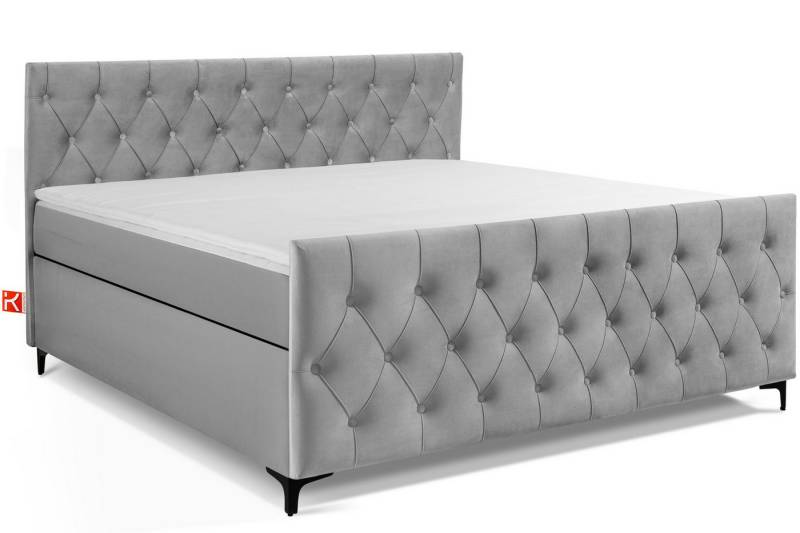 KONSIMO® Boxspringbett ARDEA Polsterbett, Ultimativen Komfort, Elegant, hergestellt in der EU (elegante Kopfteil und Fußteil mit dekorativer Steppung, handgefertigt, Elegant, Lieghöhe 63 cm), inkl. Matratze und Komfortschaum Topper, mit Massivholzrahmen von KONSIMO®