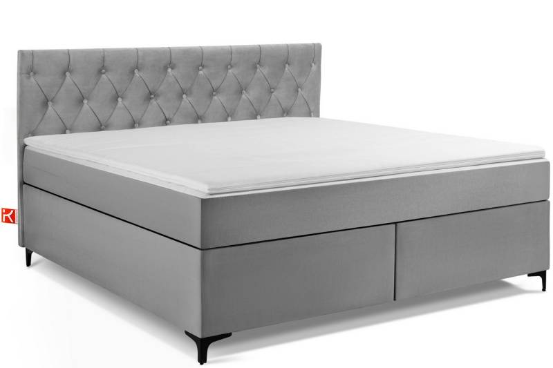 KONSIMO® Boxspringbett ARDEA Polsterbett, Ultimativen Komfort, hergestellt in der EU (handgefertigt, Elegant, Lieghöhe 63 cm, elegante Kopfteil mit dekorativer Steppung), inkl. Matratze und Komfortschaum Topper, mit Massivholzrahmen von KONSIMO®