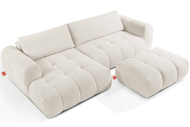KONSIMO® Polstergarnitur LIRA Ecksofa mit Polsterhocker, Premiumqualität aus EU, (Bouclé-Stoff, 2-tlg., 1x Hocker, 1x Ecksofa links), elastischer Sitz, Bouclé-Stoff, Mega große Liegefläche, Modern von KONSIMO®