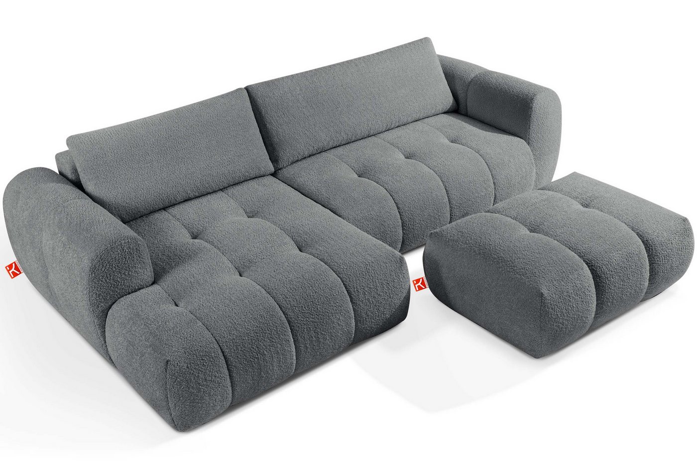 KONSIMO® Polstergarnitur LIRA Ecksofa mit Polsterhocker, Premiumqualität aus EU, (Bouclé-Stoff, 2-tlg., 1x Hocker, 1x Ecksofa links), elastischer Sitz, Bouclé-Stoff, Mega große Liegefläche, Modern von KONSIMO®