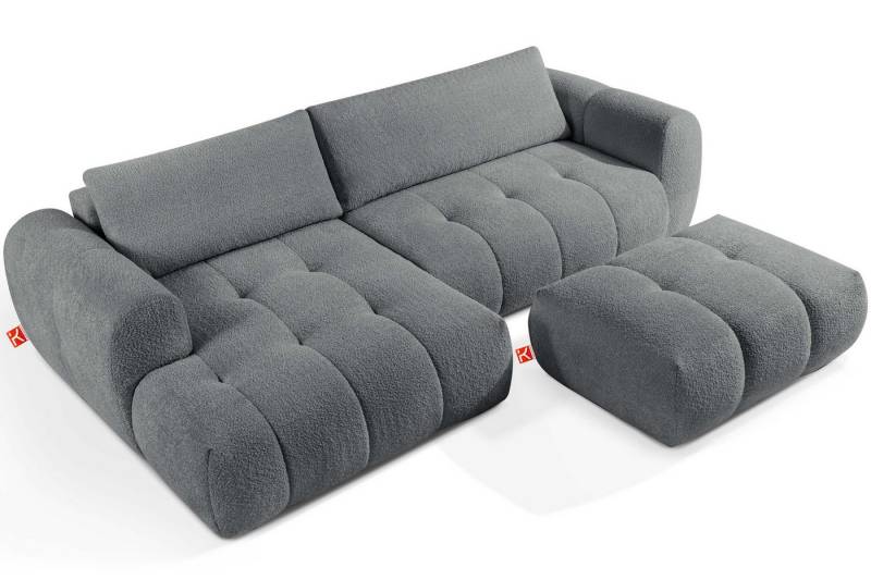 KONSIMO® Polstergarnitur LIRA Ecksofa mit Polsterhocker, Premiumqualität aus EU, (Bouclé-Stoff, 2-tlg., 1x Hocker, 1x Ecksofa links), elastischer Sitz, Bouclé-Stoff, Mega große Liegefläche, Modern von KONSIMO®