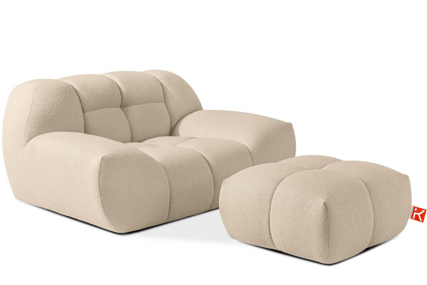 KONSIMO® Polstergarnitur VENA Sessel mit Polsterhocker, Japandi, Premiumqualität aus EU, (2-tlg., 1x Sessel, 1x Hocker), handgefertigter Bubble-Effekt, organische Form, Bouclé von KONSIMO®
