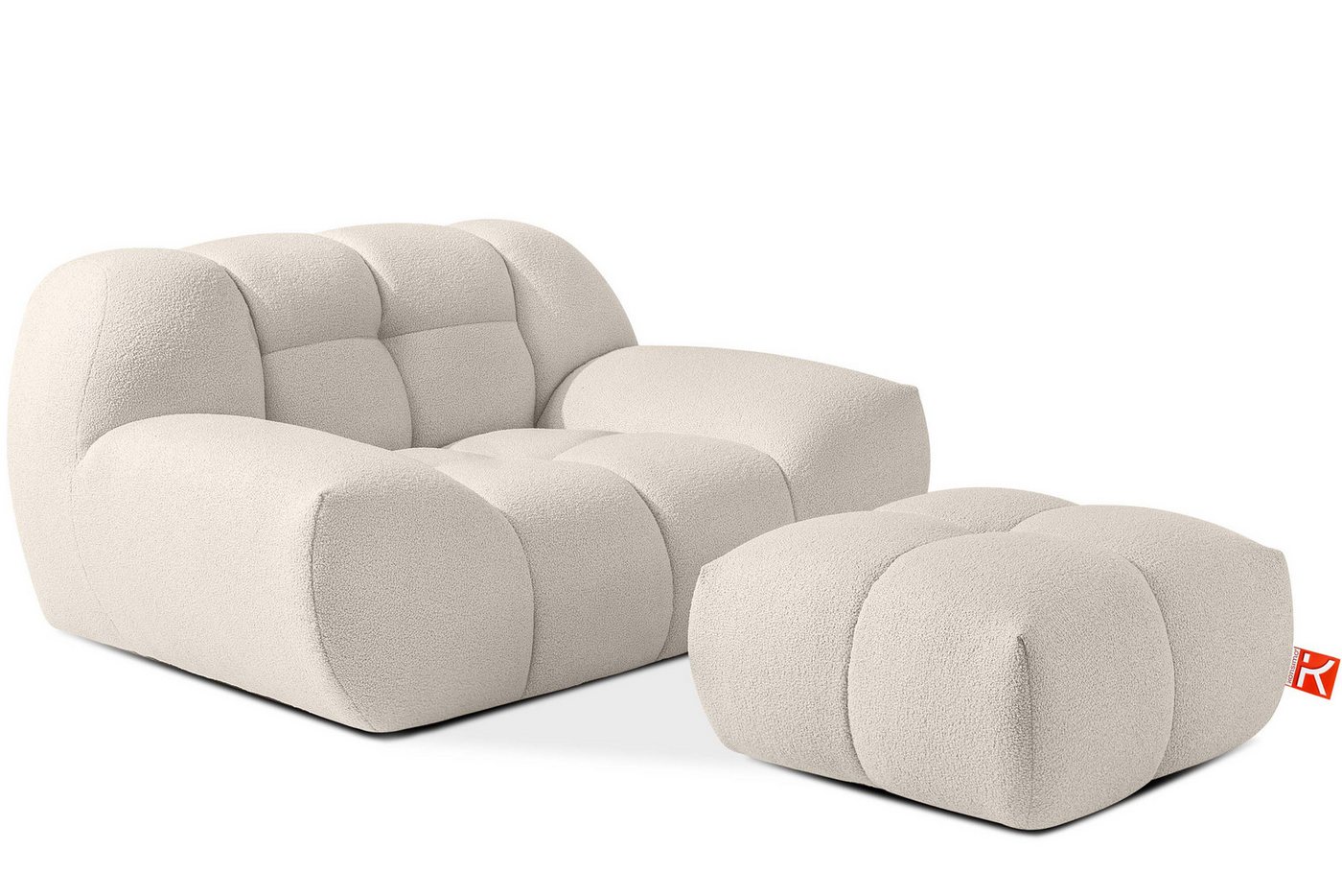 KONSIMO® Polstergarnitur VENA Sessel mit Polsterhocker, Japandi, Premiumqualität aus EU, (2-tlg., 1x Sessel, 1x Hocker), handgefertigter Bubble-Effekt, organische Form, Bouclé von KONSIMO®