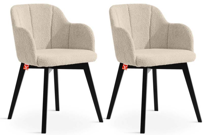 KONSIMO® Polsterstuhl LONIS Esszimmerstühle (2er Set), Loungesessel, hergestellt in der EU, (Boucléstoff, 2 St), superstabiler schwarz Buchenholzrahmen, Modern, mit Armlehnen von KONSIMO®
