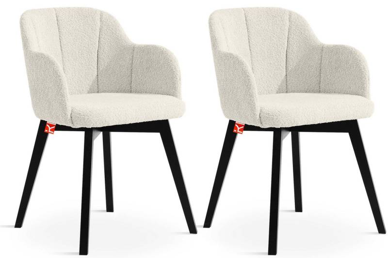 KONSIMO® Polsterstuhl LONIS Esszimmerstühle (2er Set), Loungesessel, hergestellt in der EU, (Boucléstoff, 2 St), superstabiler schwarz Buchenholzrahmen, Modern, mit Armlehnen von KONSIMO®