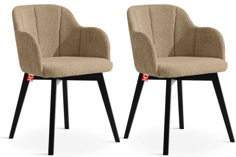 KONSIMO® Polsterstuhl LONIS Esszimmerstühle (2er Set), Loungesessel, hergestellt in der EU, (Boucléstoff, 2 St), superstabiler schwarz Buchenholzrahmen, Modern, mit Armlehnen von KONSIMO®
