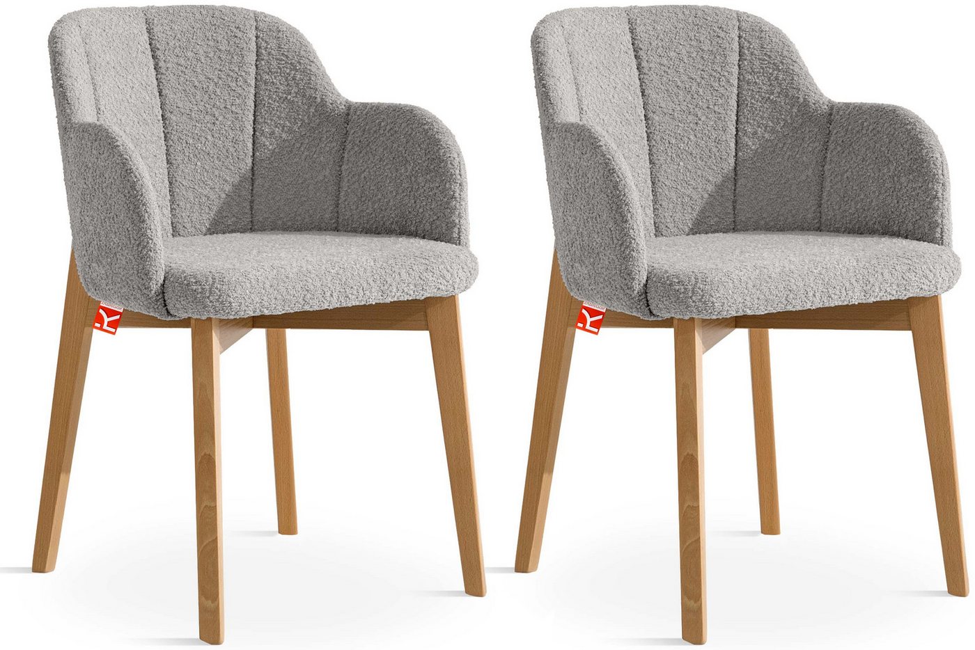 KONSIMO® Polsterstuhl LONIS Esszimmerstühle (2er Set), Loungesessel, hergestellt in der EU (2 St), superstabiler Buchenholzrahmen, Modern, mit Armlehnen, Boucléstoff von KONSIMO®