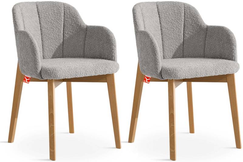 KONSIMO® Polsterstuhl LONIS Esszimmerstühle (2er Set), Loungesessel, hergestellt in der EU (2 St), superstabiler Buchenholzrahmen, Modern, mit Armlehnen, Boucléstoff von KONSIMO®