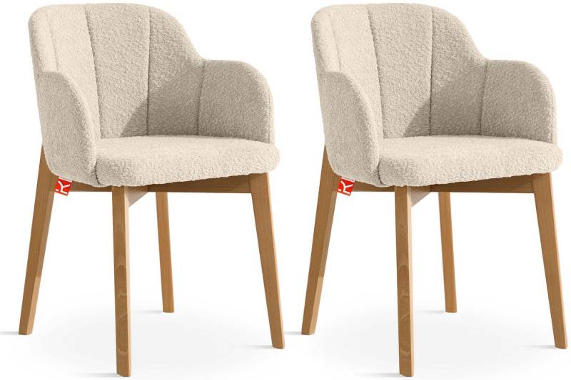 KONSIMO® Polsterstuhl LONIS Esszimmerstühle (2er Set), Loungesessel, hergestellt in der EU (2 St), superstabiler Buchenholzrahmen, Modern, mit Armlehnen, Boucléstoff von KONSIMO®