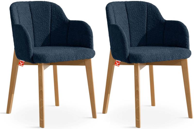 KONSIMO® Polsterstuhl LONIS Esszimmerstühle (2er Set), Loungesessel, hergestellt in der EU (2 St), superstabiler Buchenholzrahmen, Modern, mit Armlehnen, Boucléstoff von KONSIMO®