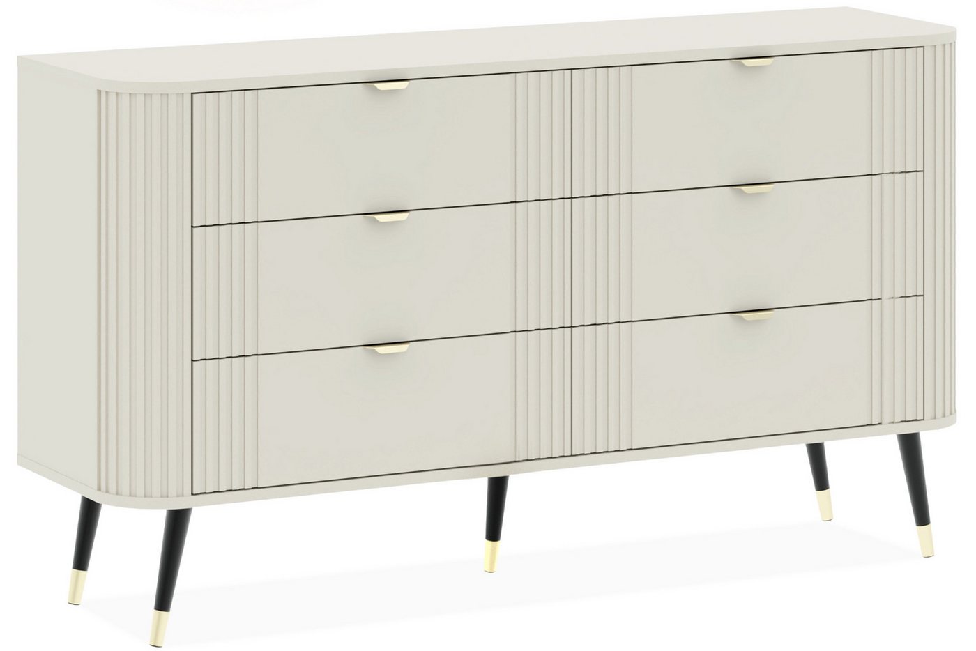 KONSIMO® Schubkastenkommode PURA Kommode, Sideboard, hergestellt in der EU, goldene Griffe, schwarze Füße, abgerundete Kommode von KONSIMO®