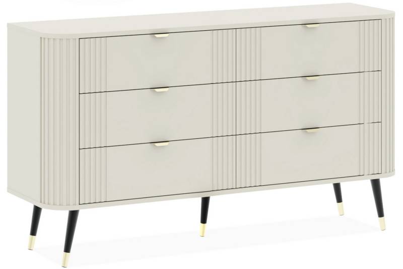 KONSIMO® Schubkastenkommode PURA Kommode, Sideboard, hergestellt in der EU, goldene Griffe, schwarze Füße, abgerundete Kommode von KONSIMO®
