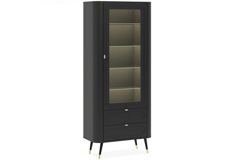 KONSIMO® Standvitrine LONA Glasvitrine, Beleuchtung im Set, hergestellt in der EU 4 Glasböden, zwei Schubladen, satinierte Oberfläche von KONSIMO®