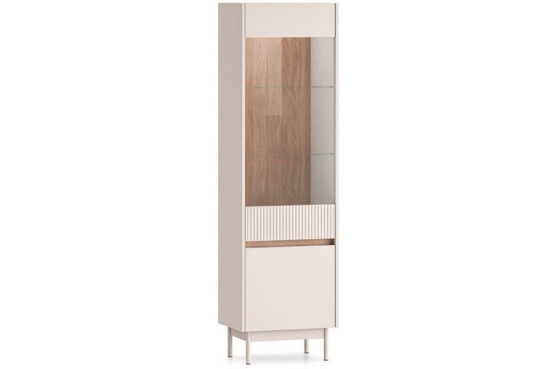 KONSIMO® Standvitrine NALIA Vitrinenschrank, hergestellt in der EU, Kaschmirfarbe Metallfüße 18 cm, Elegant, mit Soft-Close-Funktion, geriffelte Fronten von KONSIMO®