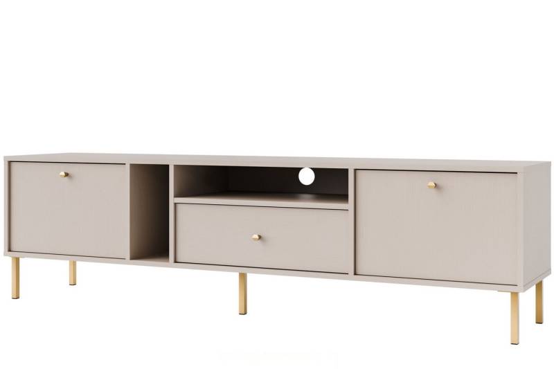KONSIMO® TV-Schrank FLOREN Lowboard, TV-Board, Fernsehtisch, hergestellt in der EU Elegant, mit Goldelementen, Holzstruktur, mit Schublade von KONSIMO®