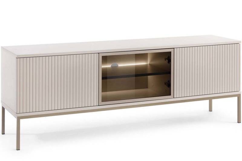 KONSIMO® TV-Schrank FONTE Lowboard, TV-Board, Fernsehtisch, hergestellt in der EU (Breite 154 cm, getönte Glastüren) geriffelte Fronten, mit LED-Beleuchtung, Push-to-Open von KONSIMO®
