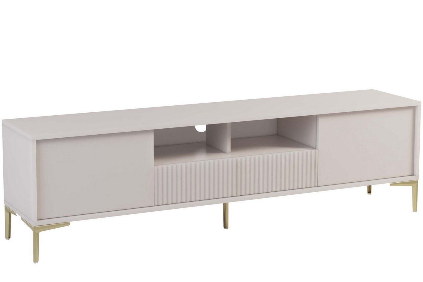 KONSIMO® TV-Schrank LOMER Lowboard, TV-Board, Fernsehtisch, hergestellt in der EU cremefarben, Elegant, Push-to-Open Funktion, geriffelte Fronten von KONSIMO®