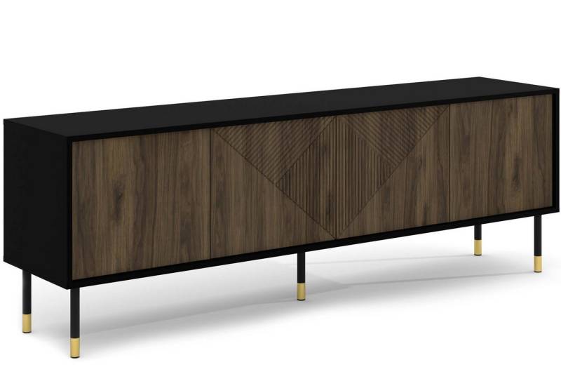 KONSIMO® TV-Schrank TULA Lowboard, TV Möbel, mit Push-to-Open-System (schwarze Metallfüße 20 cm) geriffelte Fronten, Breite 180 cm, ABS-verstärkte Kanten von KONSIMO®