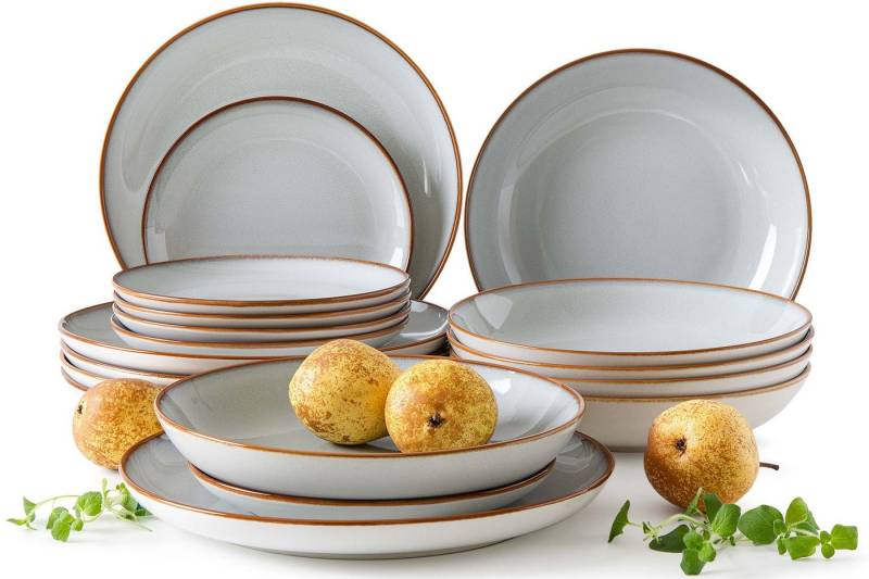 Ritzenhoff & Breker Tafelservice RITZENHOFF & BREKER PORTOFINO Geschirrset, KONSIMO (18-tlg), 6 Personen, Steinzeug, spülmaschinengeeignet, mikrowellengeeignet, Reaktivglasur, Modern von Ritzenhoff & Breker