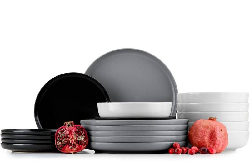 KONSIMO® Tafelservice VICTO Geschirrset hergestellt in der EU (18-tlg), 6 Personen, Steingut, spülmaschinengeeignet, mikrowellengeeignet, matt, rund von KONSIMO®