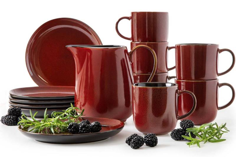 Ritzenhoff & Breker Teeservice RITZENHOFF & BREKER GAMBIA Kaffeeservice, 6x Tasse, Krug, KONSIMO (13-tlg), 6 Personen, Steinzeug, spülmaschinengeeignet, mikrowellengeeignet, jedes Stück ein Unikat von Ritzenhoff & Breker