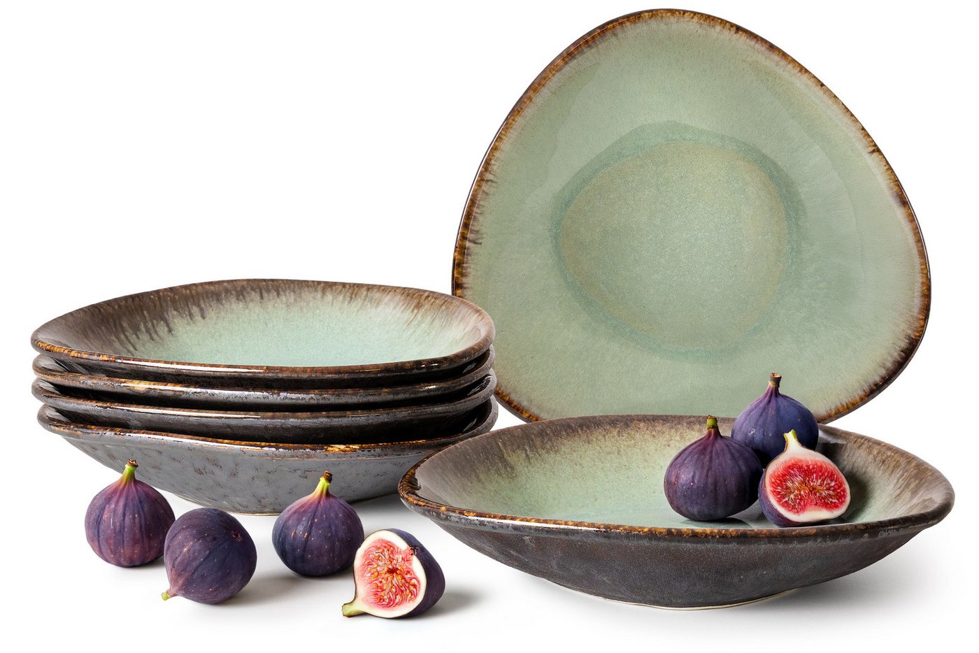 KONSIMO® Teller-Set PRIMA Tafelservice, 6x Suppenteller 500 ml, Premiumqualität aus EU (6-tlg), 6 Personen, Keramik, handgefertigt, luxuriöse Qualitätskeramik, salbeifarben von KONSIMO®