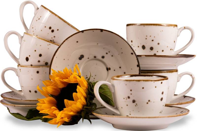 KONSIMO® Kaffeeservice ALUMINA Tasse & Untertasse Teeservice (12-tlg), 6 Personen, Porzellan, rund, 300ml von KONSIMO®