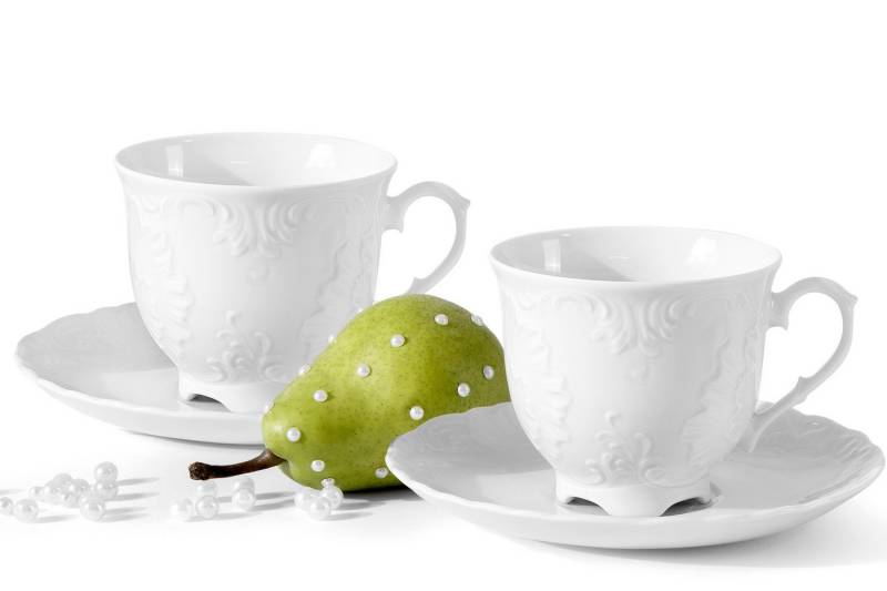 KONSIMO Kaffeeservice CMIELOW ROCOCO Kaffeetassen-Set für 2 Personen, hergestellt in der EU (4-tlg), 2 Personen, Porzellan, spülmaschinengeeignet, mikrowellengeeignet, mit eleganten Verzierungen von KONSIMO