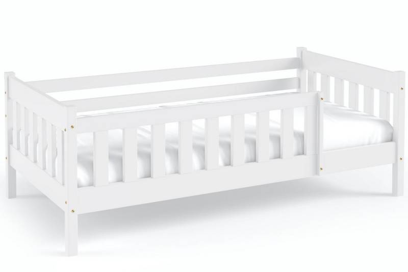 KONSIMO® Kinderbett LUMBE Holzbett, Jugendbett, hergestellt in der EU (inklusive Matratze und Schublade auf Rollen), aus massivem Kiefernholz, mit Rausfallschutz von KONSIMO®