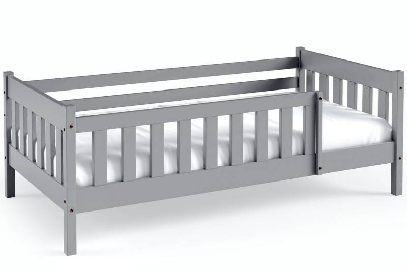 KONSIMO® Kinderbett LUMBE Holzbett, Jugendbett, hergestellt in der EU (inklusive Matratze und Schublade auf Rollen), aus massivem Kiefernholz, mit Rausfallschutz von KONSIMO®