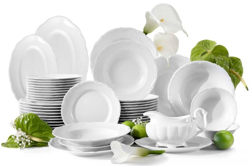 KONSIMO® Kombiservice CHODZIEZ MARIA TERESA Geschirrset, Hochwertiges Premium-Porzellan (44-tlg), 12 Personen, Porzellan, mit eleganten Verzierungen, handgefertigt von KONSIMO®