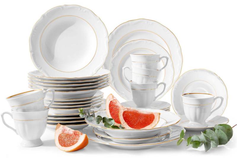 KONSIMO® Kombiservice CHODZIEZ MARIA TERESA Kaffeeservice, Hochwertiges Premium-Porzellan (30-tlg), 6 Personen, Porzellan, mit eleganten Verzierungen, Handdekoration in echtem Gold von KONSIMO®